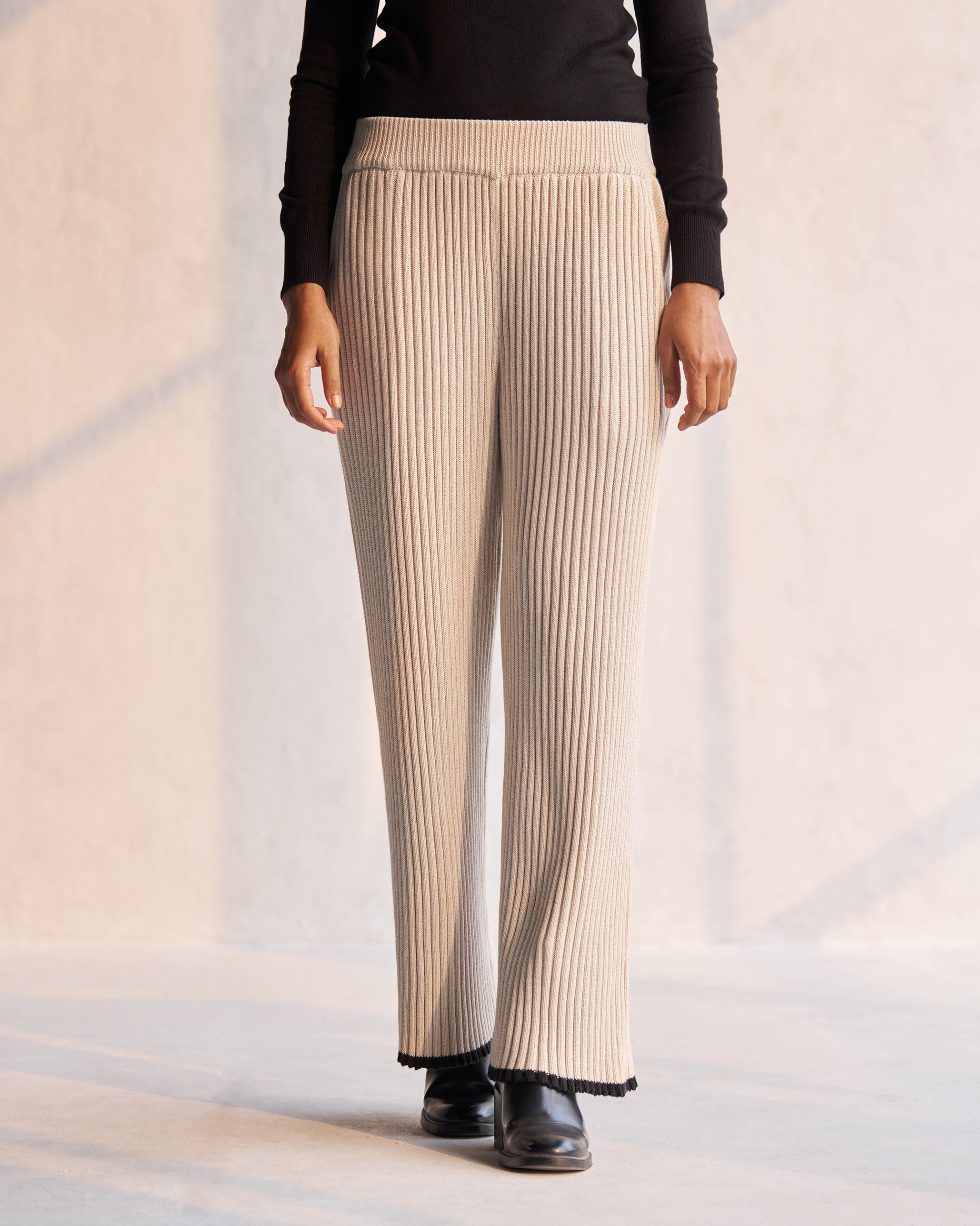 Jolie Moi Ribbed Knit Wide Leg Trousers, Mink Heather at John Lewis &  Partners